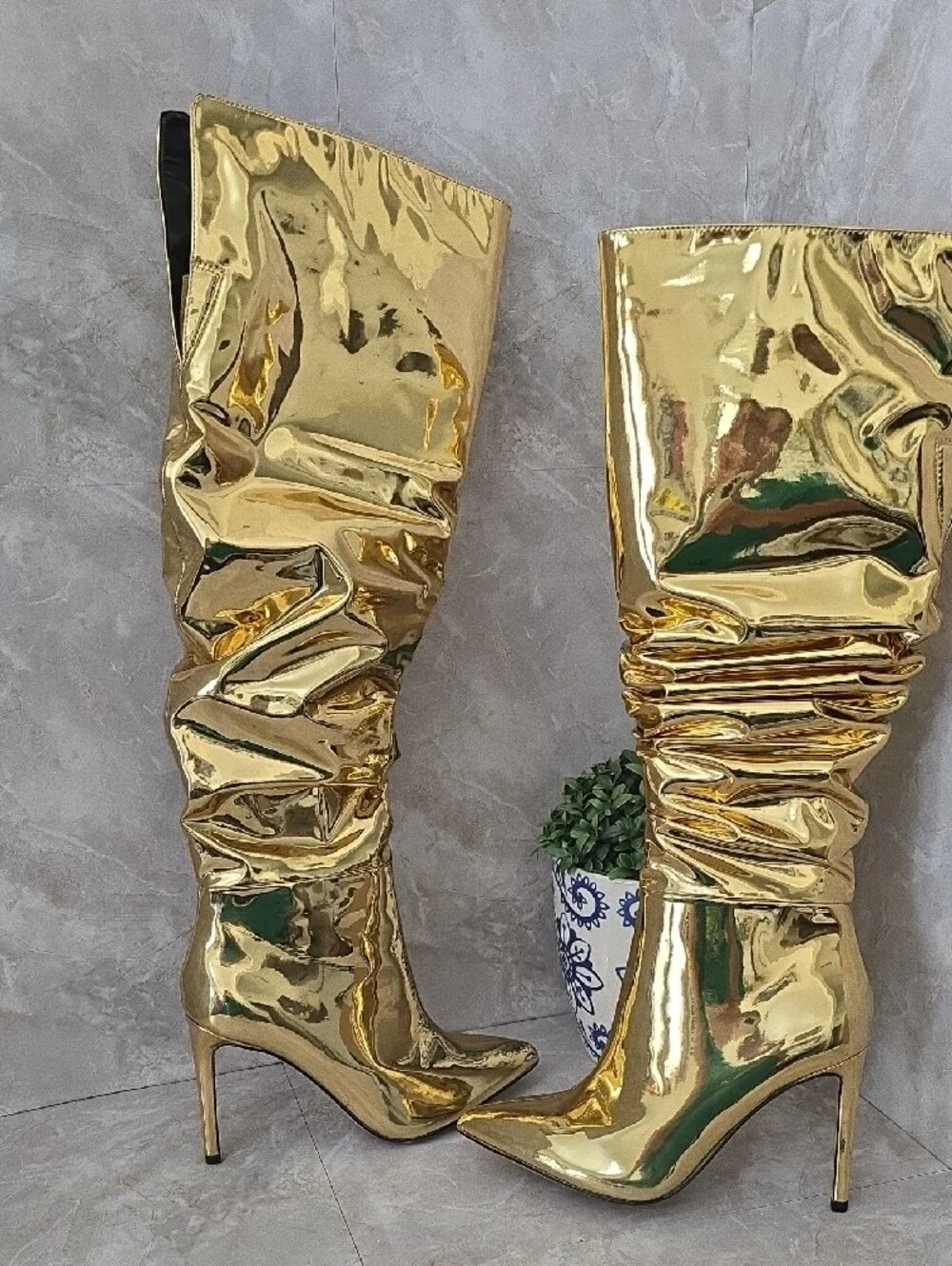 INC International Concepts Iyonna Gold Metallic Over-The-Knee Slouch Boots 6.5
